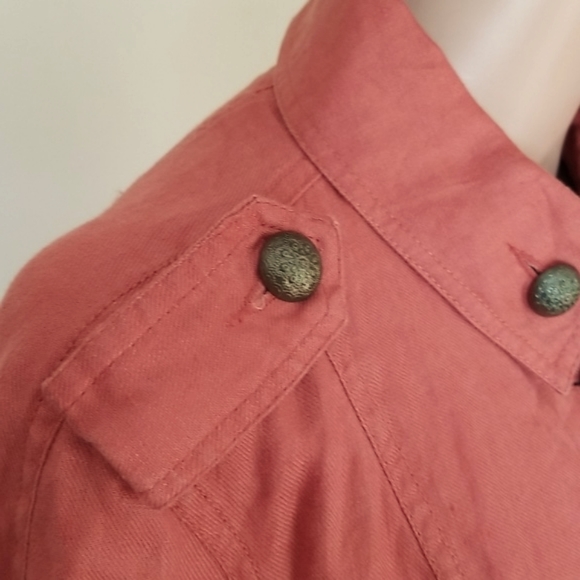 Vintage 100% Linen Top Military Combat by Live A Little / Sz M / Burnt orange - Picture 12 of 17